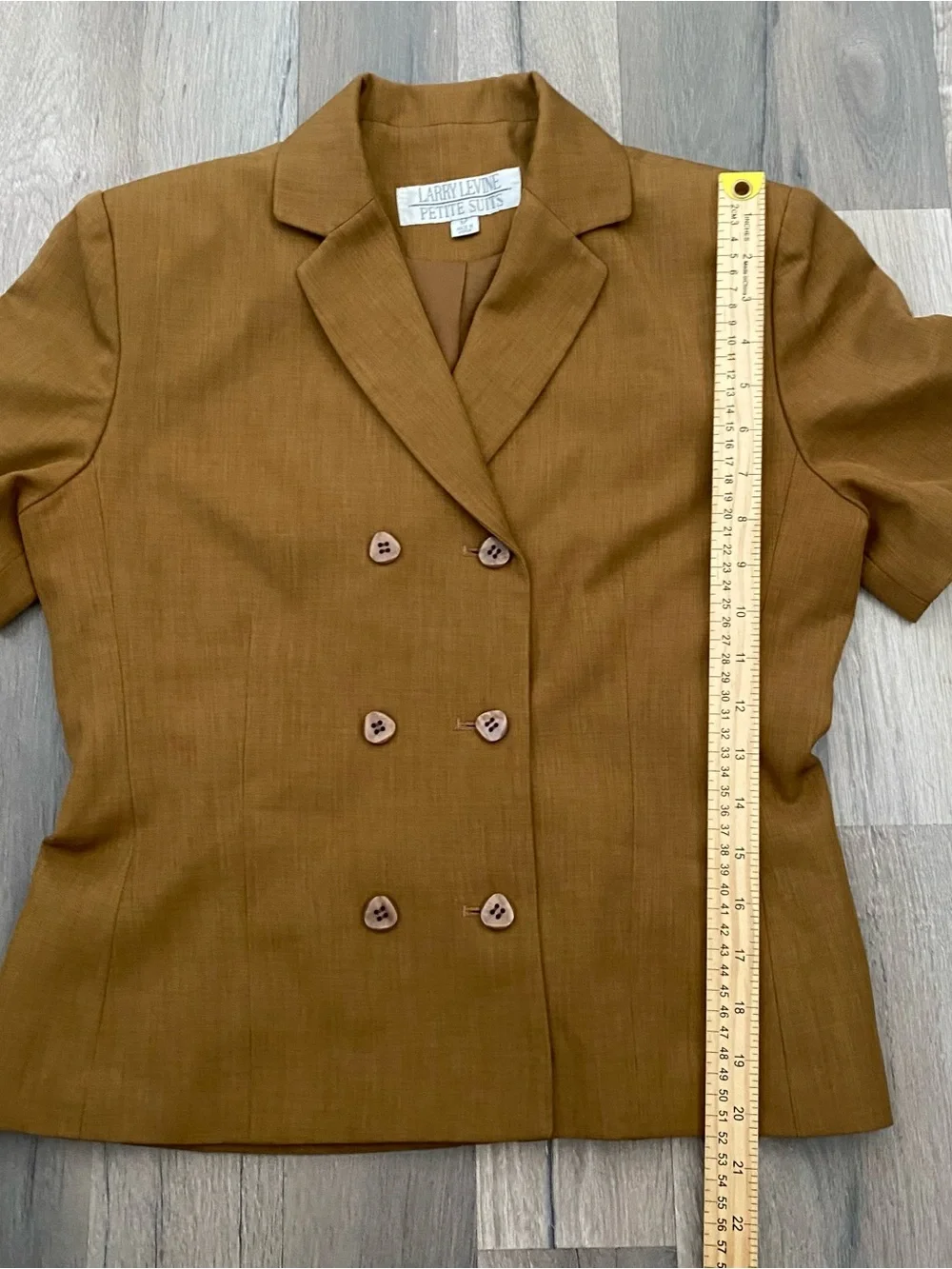 Vintage Larry Levine Tan Short Sleeve Double-Breasted Blazer Size 6 Petite